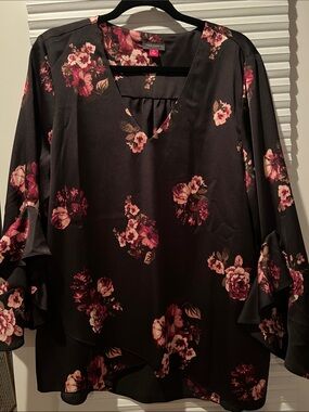Vince Camuto Black Blouse with Pink Floral Print